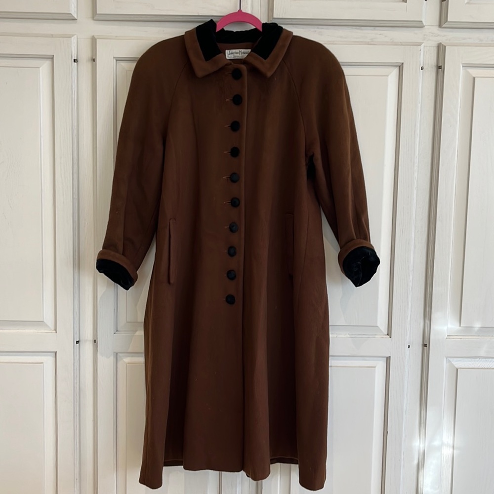 Vintage 90’s Jonathan Michael Brown Wool Coat with Black Velvet